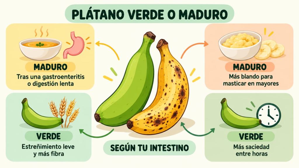 Plátano maduro o verde: cuál sienta mejor a la digestión y cuál sube menos el&nbsp;azúcar